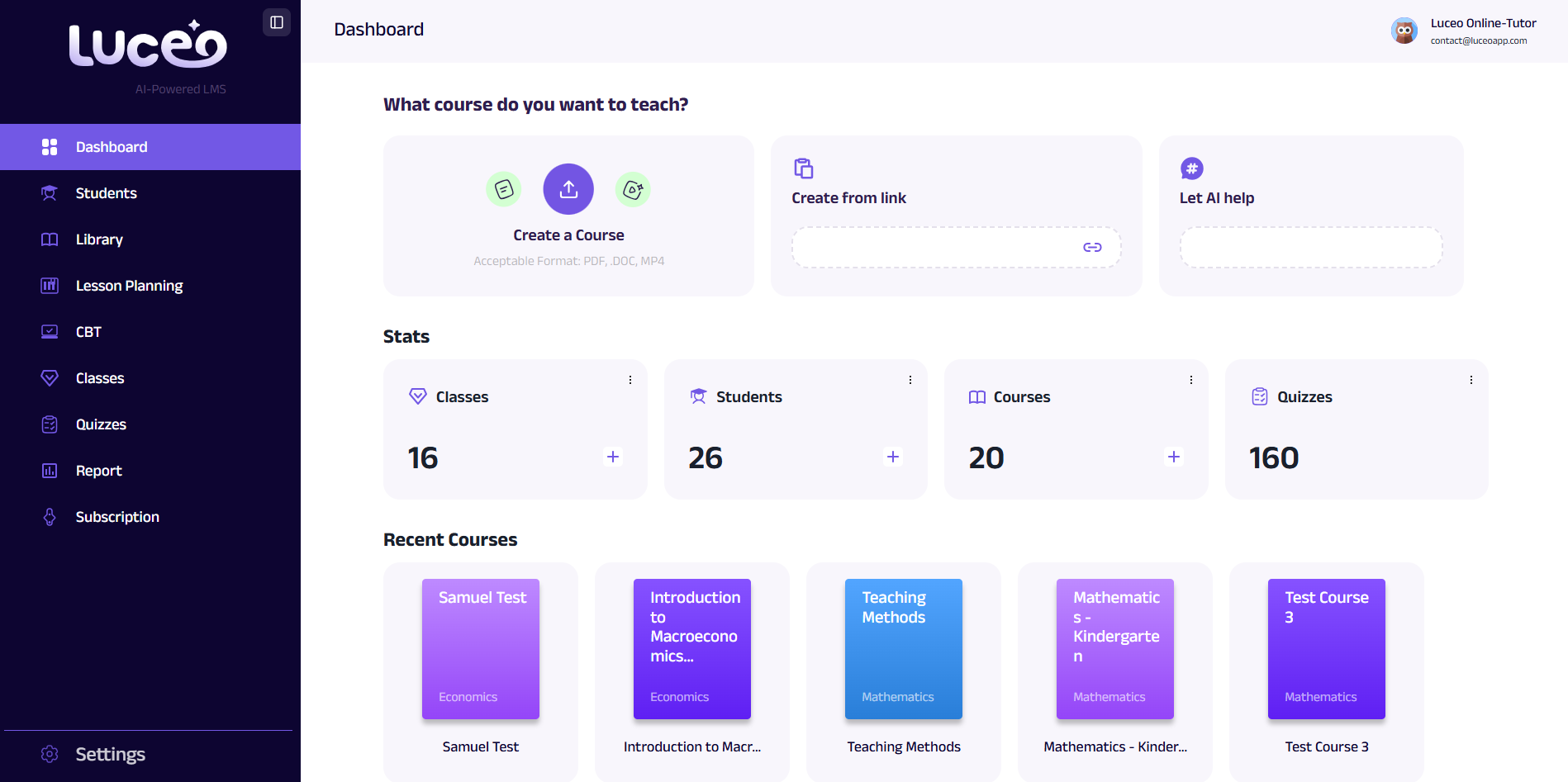 Learning Management System web app screenshot